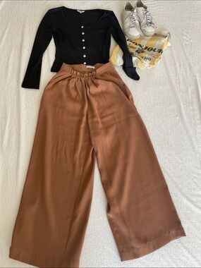 Petite Studio Wide-Leg High-Waist Pants in Rust